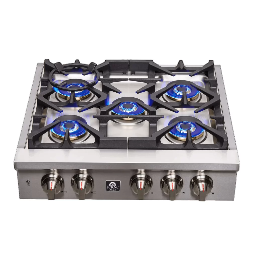 Spezia Alta Qualita 30-Inch Pro-Style Gas Rangetop, Stainless Steel, 5 Sealed Burners, Continuous Cast Iron Grates, High Heat Output
