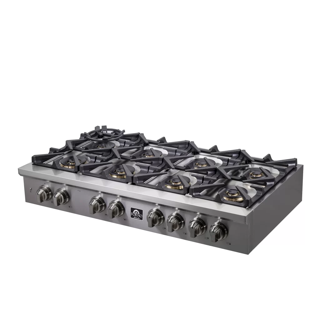 Spezia Alta Qualita 48-Inch Pro-Style Gas Rangetop, Stainless Steel, 8 Sealed Burners, Continuous Cast Iron Grates, High Heat Output