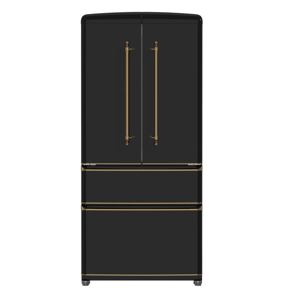Luigi 33-Inch French Door Refrigerator, 18 cu.ft, Black Finish, Antique Brass Handles, ENERGY STAR Certified