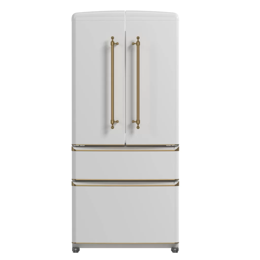Luigi 33-Inch French Door Refrigerator, 18 cu.ft, White Finish, Antique Brass Handles, ENERGY STAR Certified