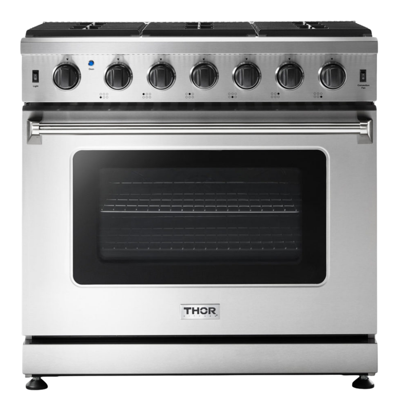 36 Inch Freestanding Gas Range, 6 Burner Convection Oven Thor Kitchen