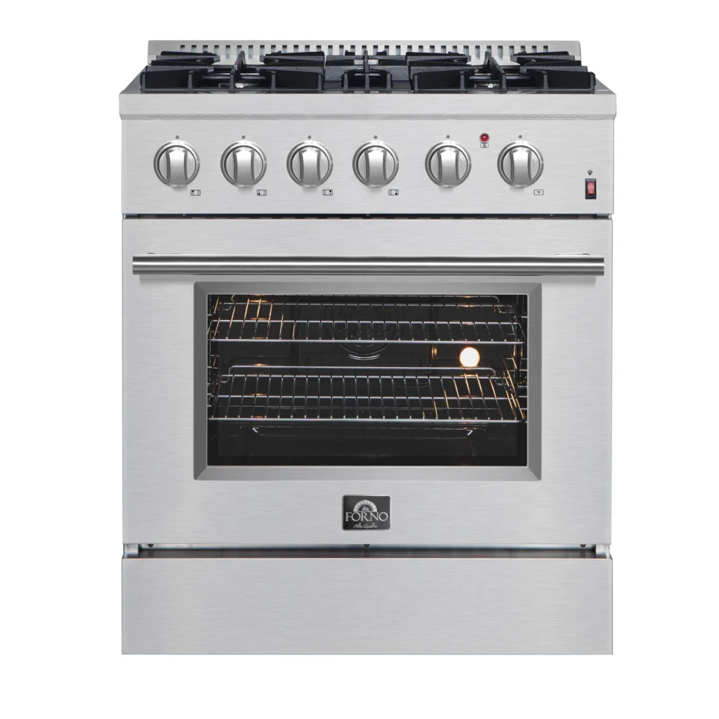 Marco 30-Inch Dual Fuel Range, Stainless Steel, 4 Burners, 37,000 BTU, True Convection Oven, Energy Efficient