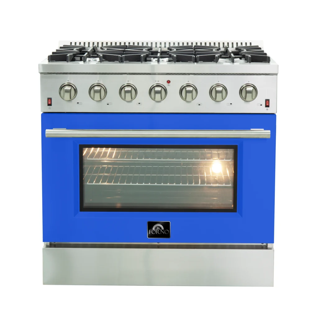 Galiano 36-Inch Freestanding Gas Range, Stainless Steel, 6 Burners, Energy Efficient, Blue Door