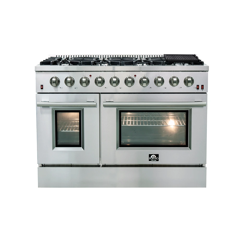 Galiano 48-Inch Freestanding Gas Range, Stainless Steel, 8 Burners, 107,000 BTU, Griddle, Double Ovens, Energy Efficient