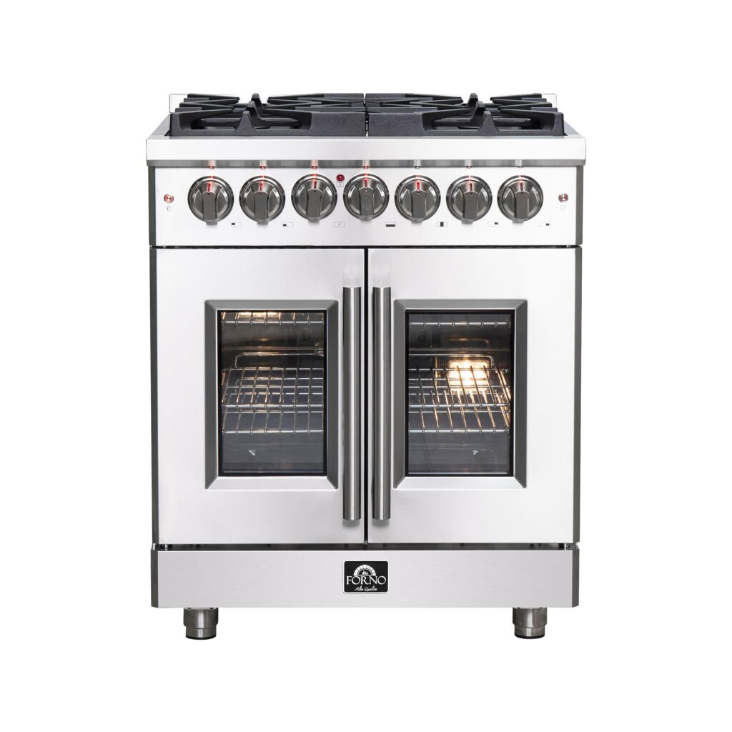 Massimo 30-Inch Freestanding French Door Dual Fuel Range, 4 Burners, True Convection Oven