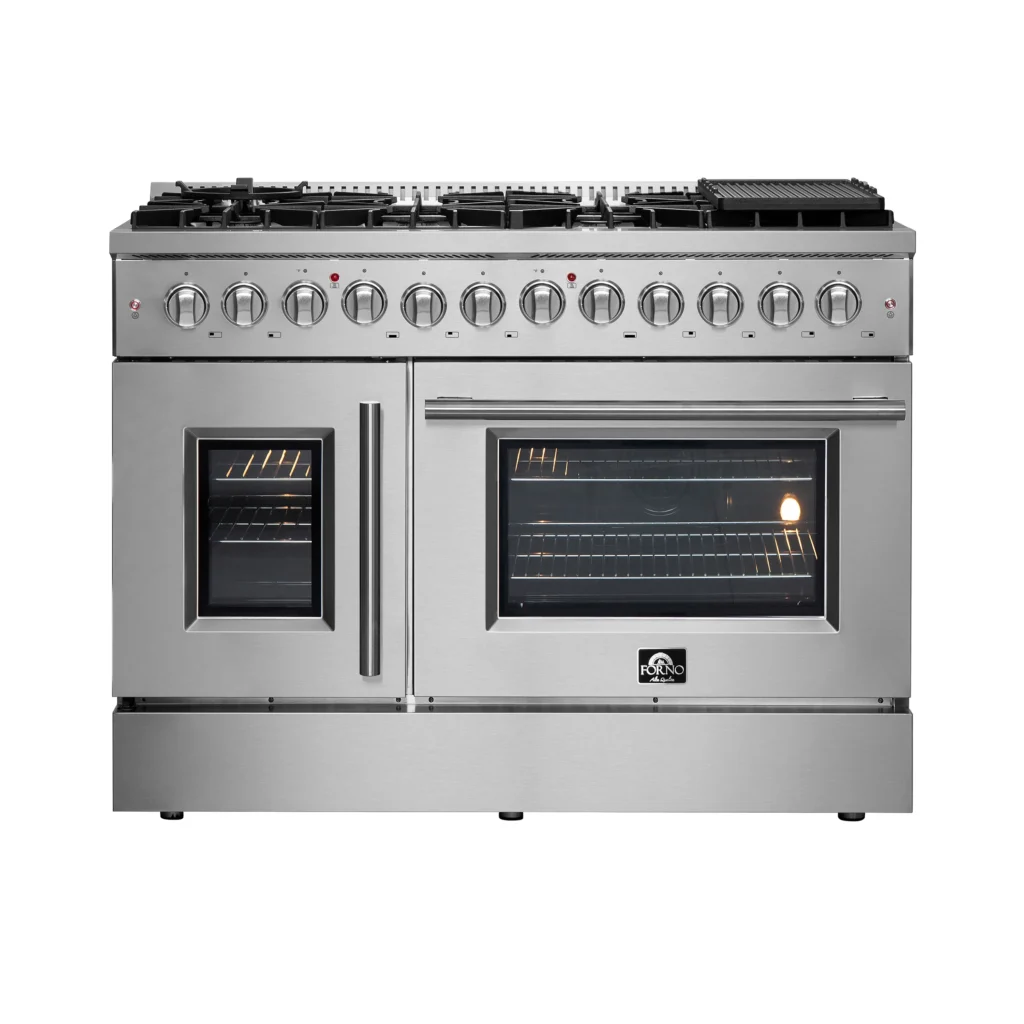 Galiano 48-Inch French Door Dual Fuel Range All Stainless Steel, 8 Sealed Burners, 107,000 BTU, Griddle, 6.58 cu.ft. Double Ovens
