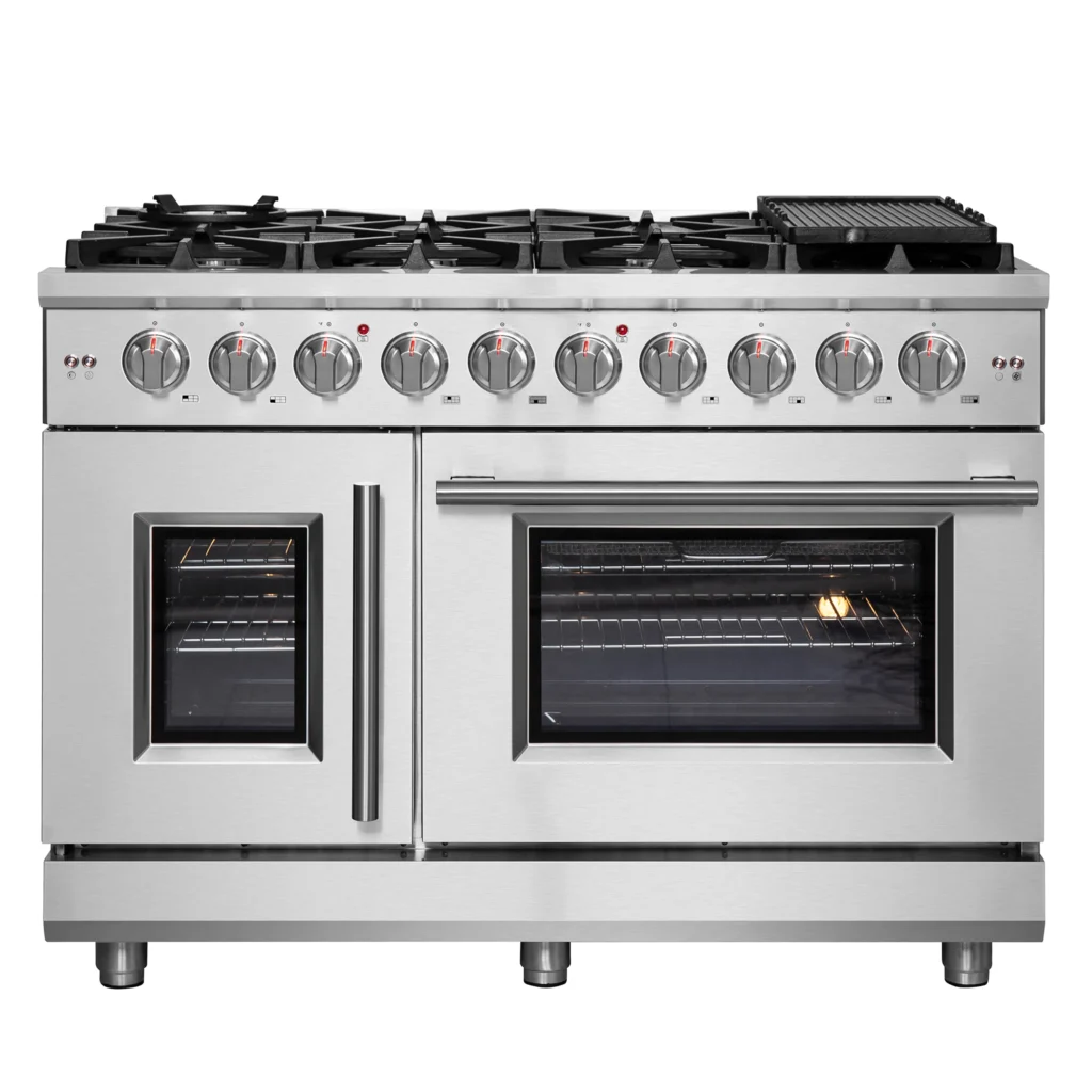 Massimo 48-Inch Freestanding French Door Gas Range, 8 Burners, Convection Oven, Energy Efficient