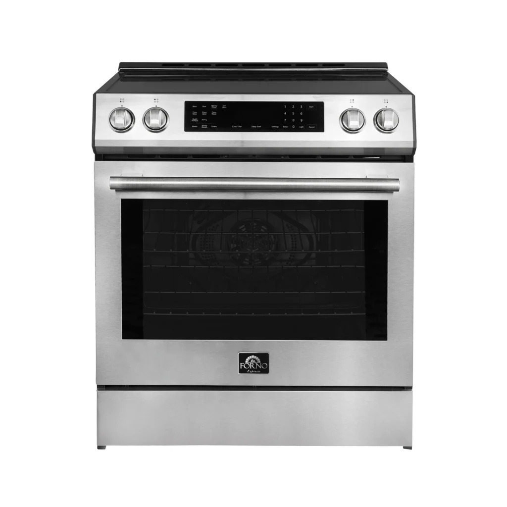 Donatello Espresso 30-Inch Slide-In Induction Range, Convection Oven, 5 Cooking Zones, Touch Control Panel