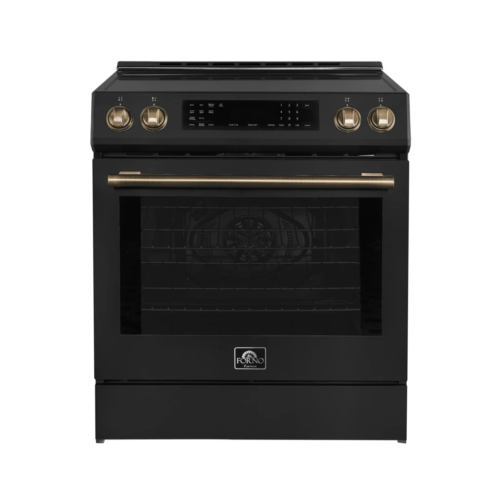 Donatello Espresso 30-Inch Slide-In Induction Range, Convection Oven, 5 Cooking Zones, Touch Control Panel