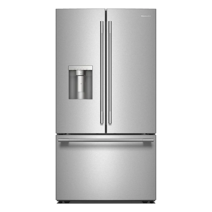 30 Cu. Ft. 36-Inch French Door Refrigerator with Exterior Water and Ice Dispenser and Wood-Look Sliding Tray in PrintShield® Finish