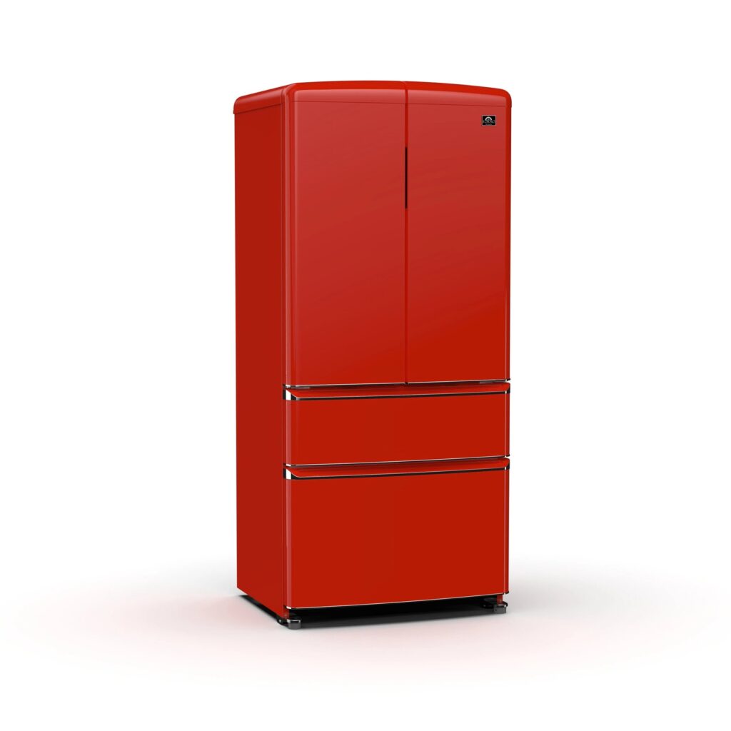 Luigi 33-Inch French Door Refrigerator, 18 cu.ft, Red Finish, Handle-Free Design, ENERGY STAR Certified