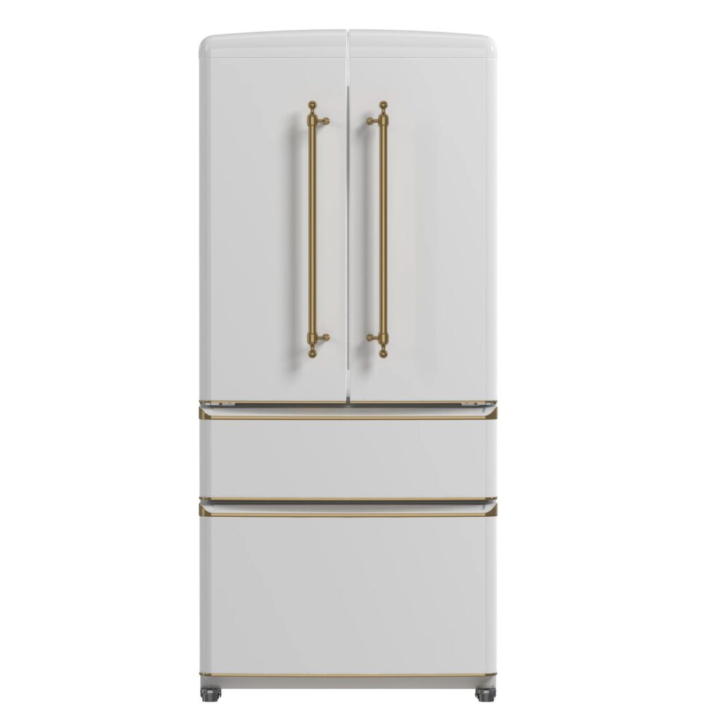 Luigi 33-Inch French Door Refrigerator, 18 cu.ft, White Finish, Antique Brass Handles, ENERGY STAR Certified
