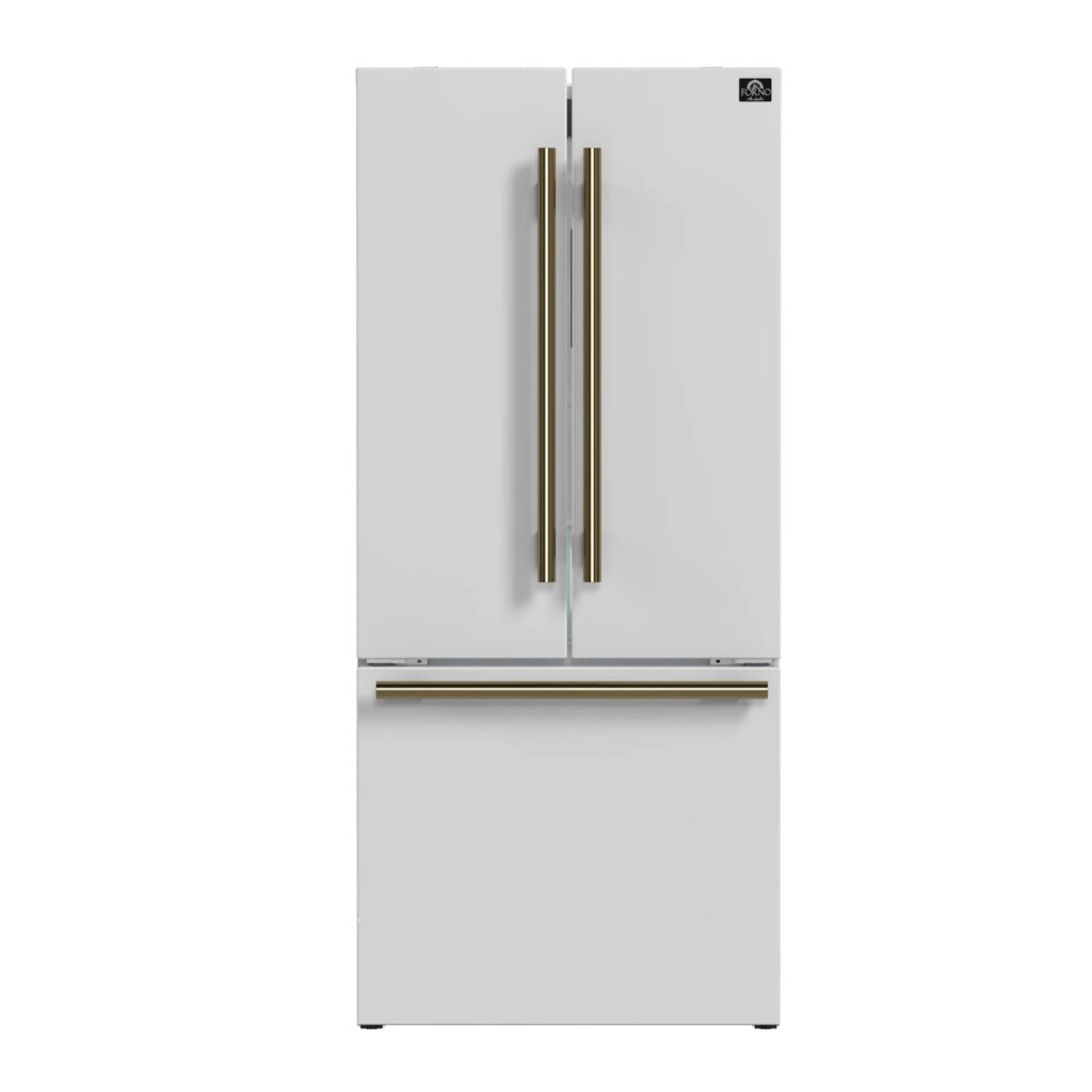 Gallipoli Espresso 30-Inch White French Door Refrigerator, Bottom Freezer, 17.5 Cu. Ft., No Frost, Ice Maker