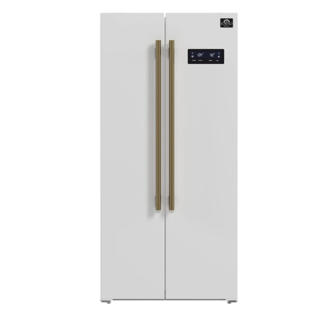 Salerno Espresso 33-Inch White Side-by-Side Refrigerator, 15.6 Cu. Ft., Energy-Efficient, No Frost, Modern Design