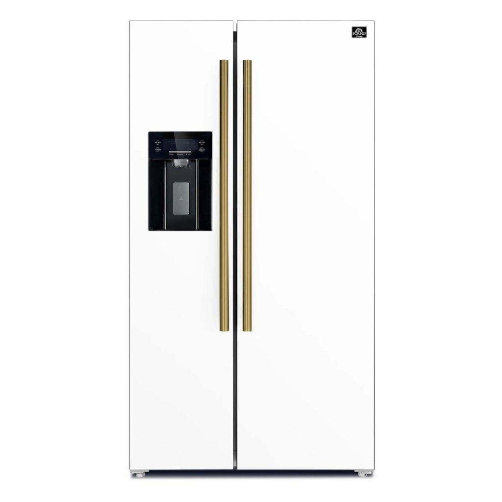 Salerno Espresso 36-Inch White Side-by-Side Refrigerator, 20 Cu. Ft., Frost-Free, Ice & Water Dispenser, ENERGY STAR Certified