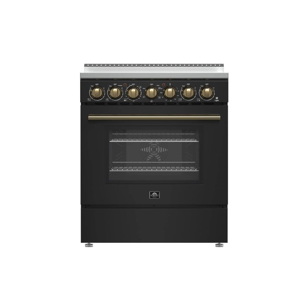 Paolo 30-Inch Freestanding Electric Range, Black, 4.38 cu.ft, True Convection Oven, Energy Efficient