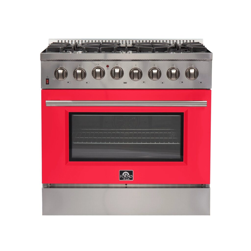 Galiano 36-Inch Freestanding Dual Fuel Range, 6 Burners, Double Convection Ovens, Red Door