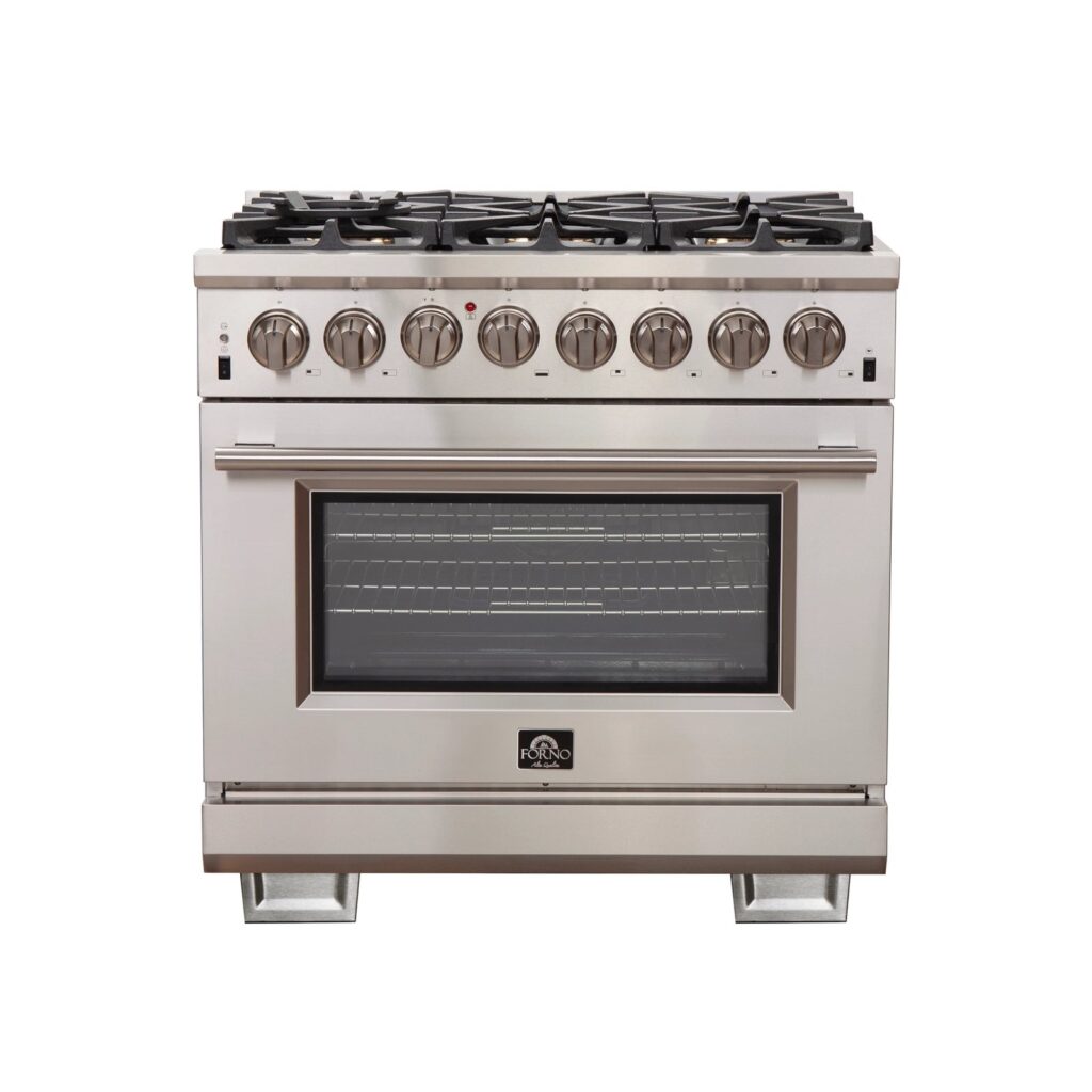 Capriasca 36-Inch Freestanding Dual Fuel Range, 6 Burners, True Convection Oven