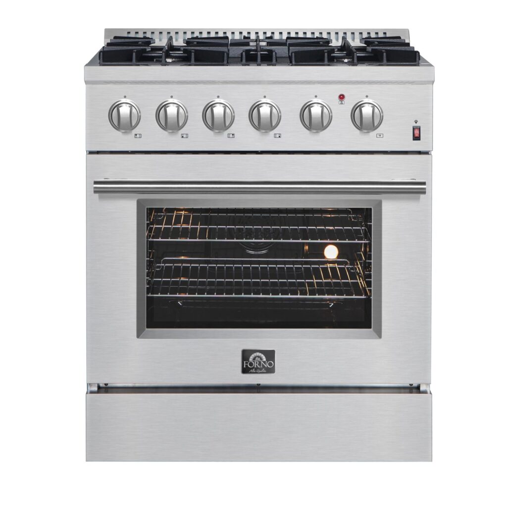 Marco 30-Inch Dual Fuel Range, Stainless Steel, 4 Burners, 37,000 BTU, True Convection Oven, Energy Efficient