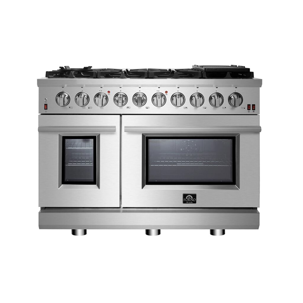Massimo 48-Inch Freestanding Gas Range, 8 Burners, True Convection Oven