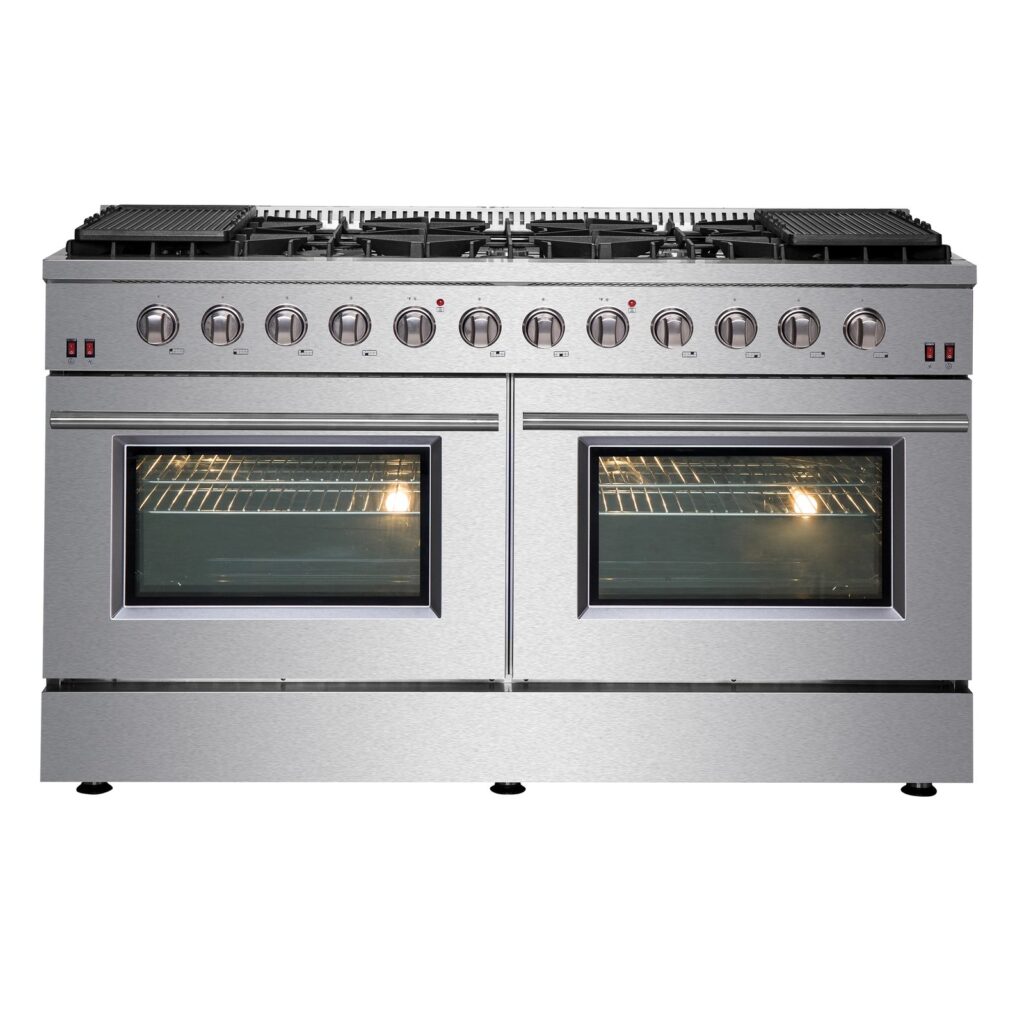 Galiano 60-Inch Freestanding Gas Range, 10 Burners, Double Ovens, Griddle, Energy Efficient
