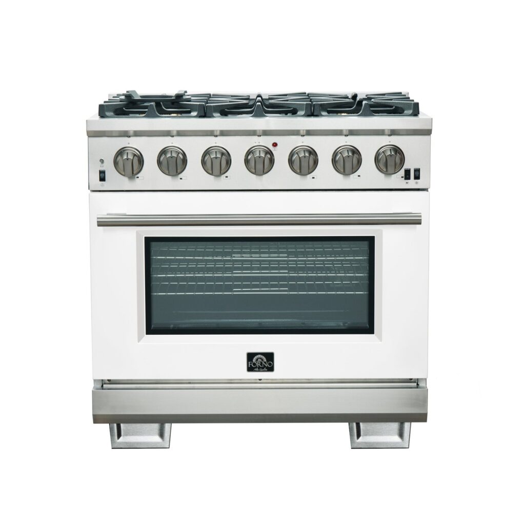 Capriasca 36-Inch Gas Range, , 6 Brass Burners, 120,000 BTU, Convection Oven, Energy Efficient, Door
