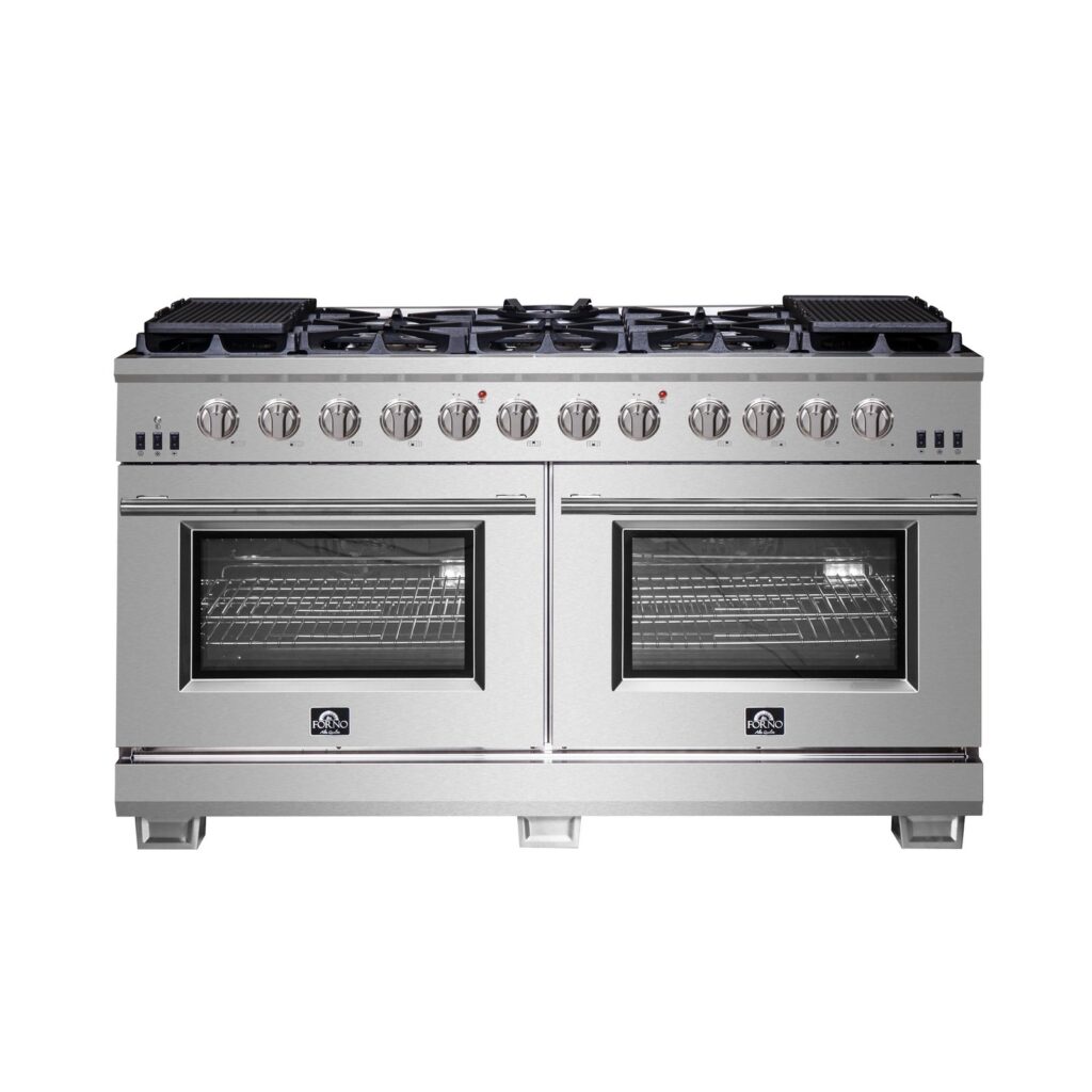 Capriasca 60-Inch Freestanding Gas Range, 10 Burners, True Convection Oven