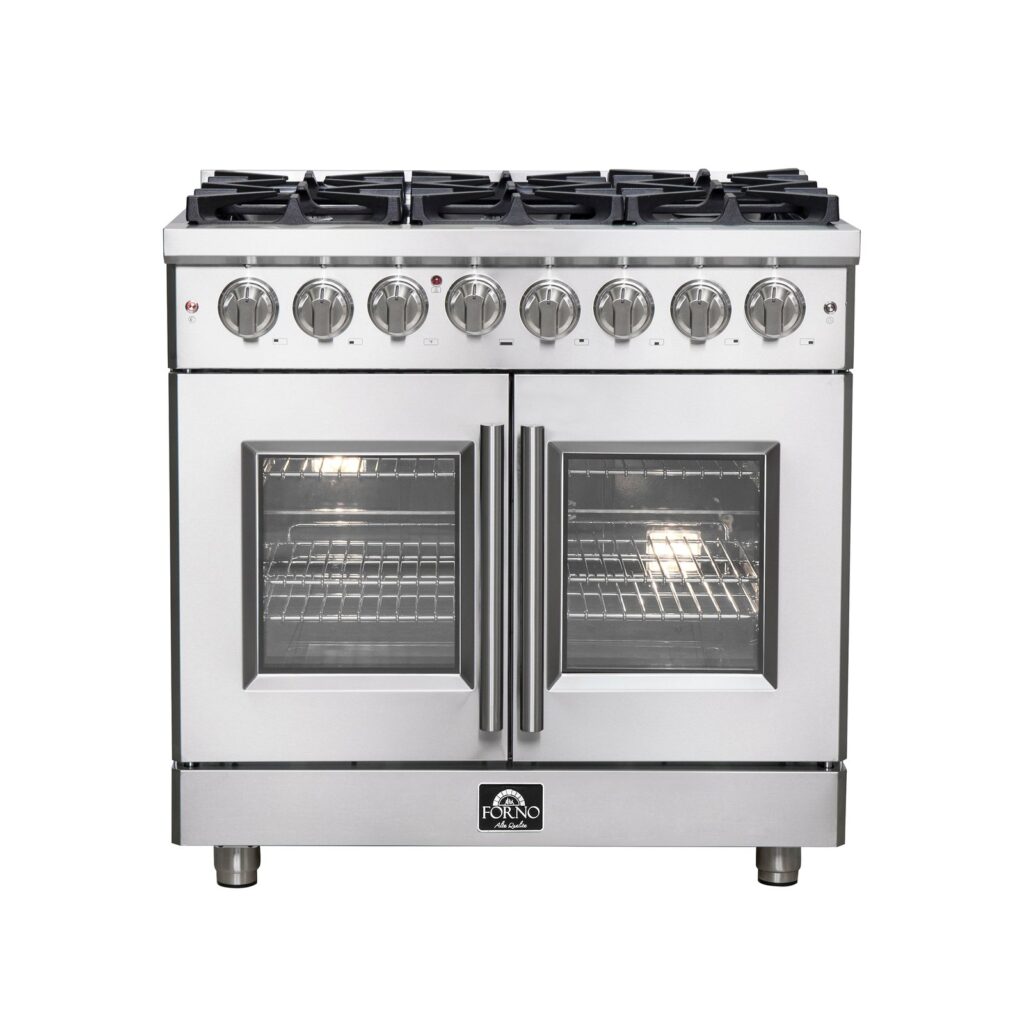 Massimo 36-Inch Freestanding French Door Dual Fuel Range, 6 Burners, True Convection Oven