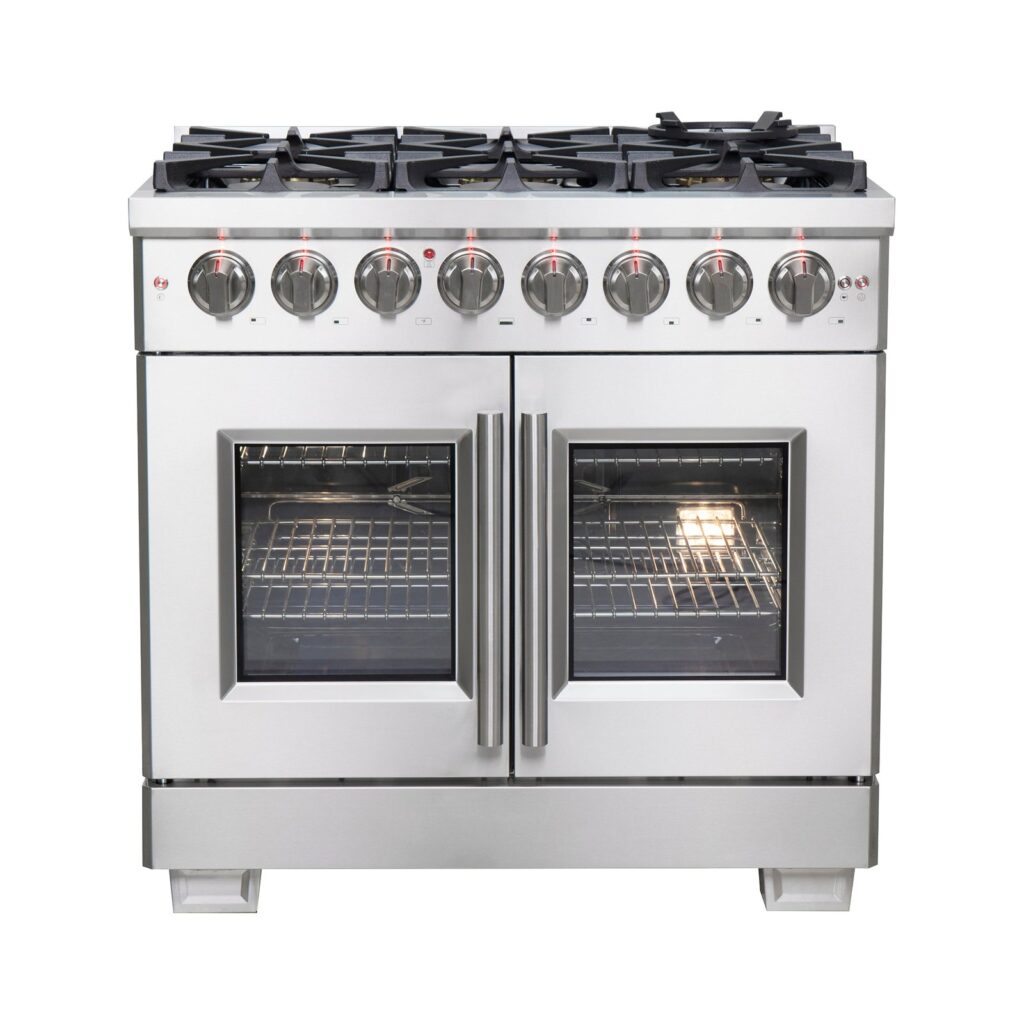 Capriasca 36-Inch Freestanding French Door Dual Fuel Range, 6 Burners, True Convection Oven