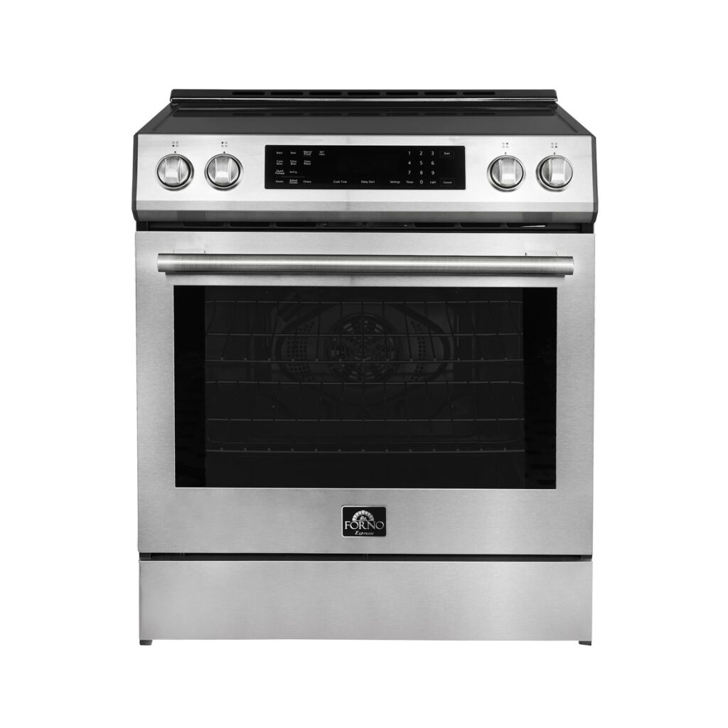 Donatello Espresso 30-Inch Slide-In Induction Range, Convection Oven, 5 Cooking Zones, Touch Control Panel
