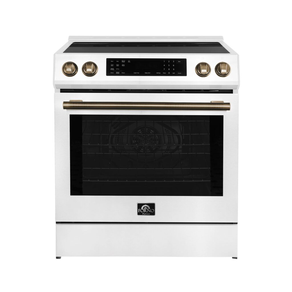 Donatello Espresso 30-Inch Slide-In Induction Range, Convection Oven, 5 Cooking Zones, Touch Control Panel