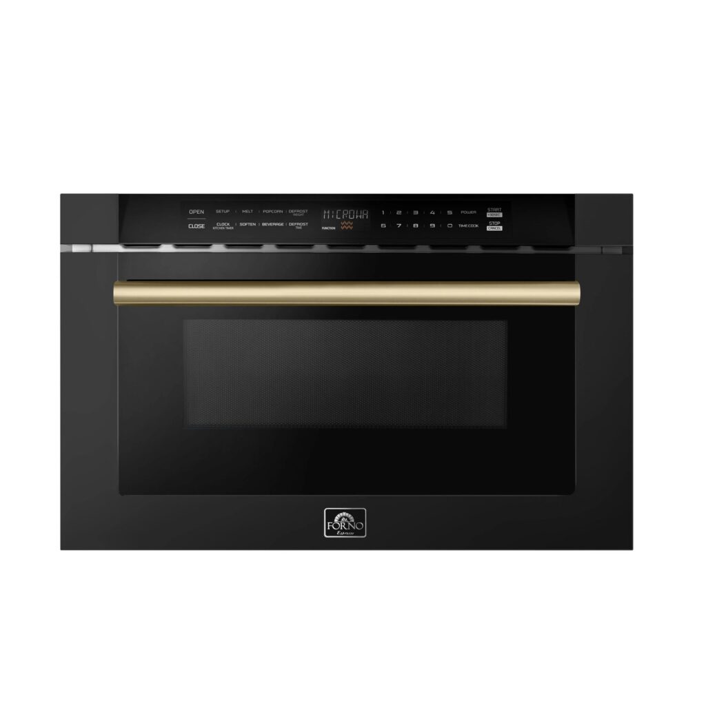 Capoliveri Espresso 24-Inch Microwave Drawer, Black, 1.2 cu.ft, 1500 Watts, Built-In, Touch Control LCD Display, Auto-Touch Open/Close, 11 Power Levels, Sensor Cooking