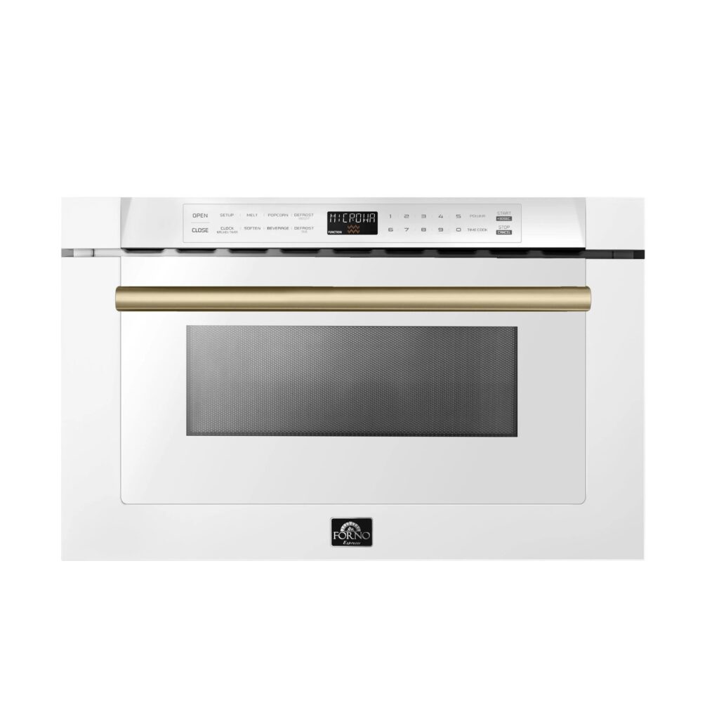 Capoliveri Espresso 24-Inch Microwave Drawer, White, 1.2 cu.ft, 1500 Watts, Built-In, Touch Control LCD Display, Auto-Touch Open/Close, 11 Power Levels, Sensor Cooking