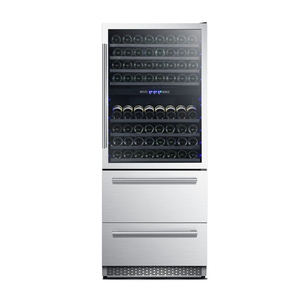 Capraia 30-Inch Dual Temperature Zone Wine Cooler, Up to 144 Bottles, Two Refrigerated Drawers, Adjustable Temperature Zones