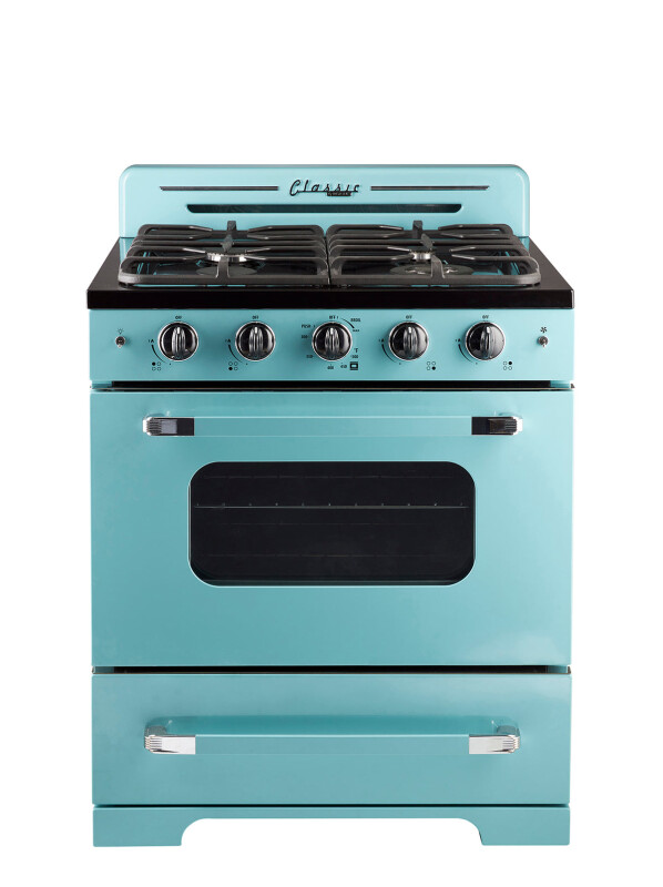 Classic Retro 30 -inch Free-Standing Gas Range with Convection Oven in Ocean Mist Turquoise