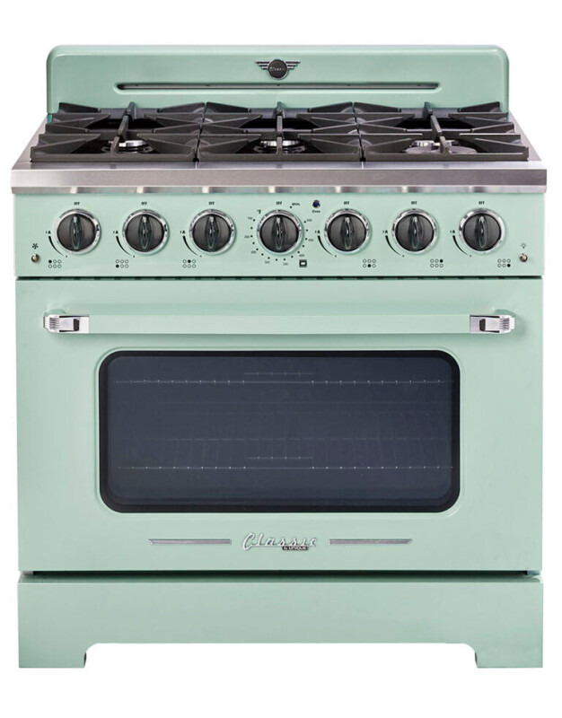 36' Classic Retro Summer Mint Green Range with FR Triple Crown Burner